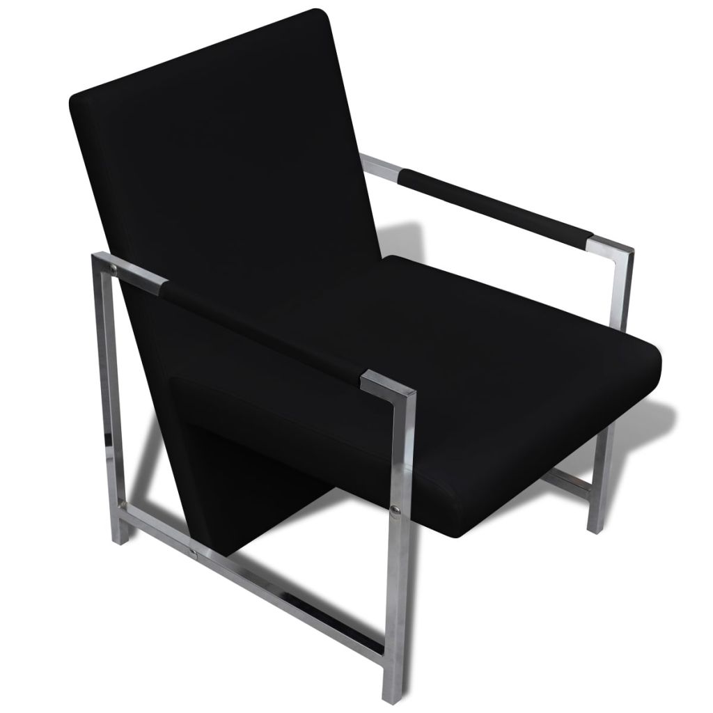 Fauteuils 2 st met chroom frame kunstleer zwart - Griffin Retail