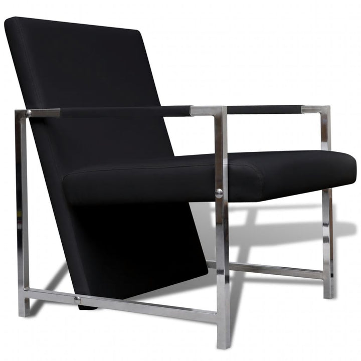 Fauteuils 2 st met chroom frame kunstleer zwart - Griffin Retail