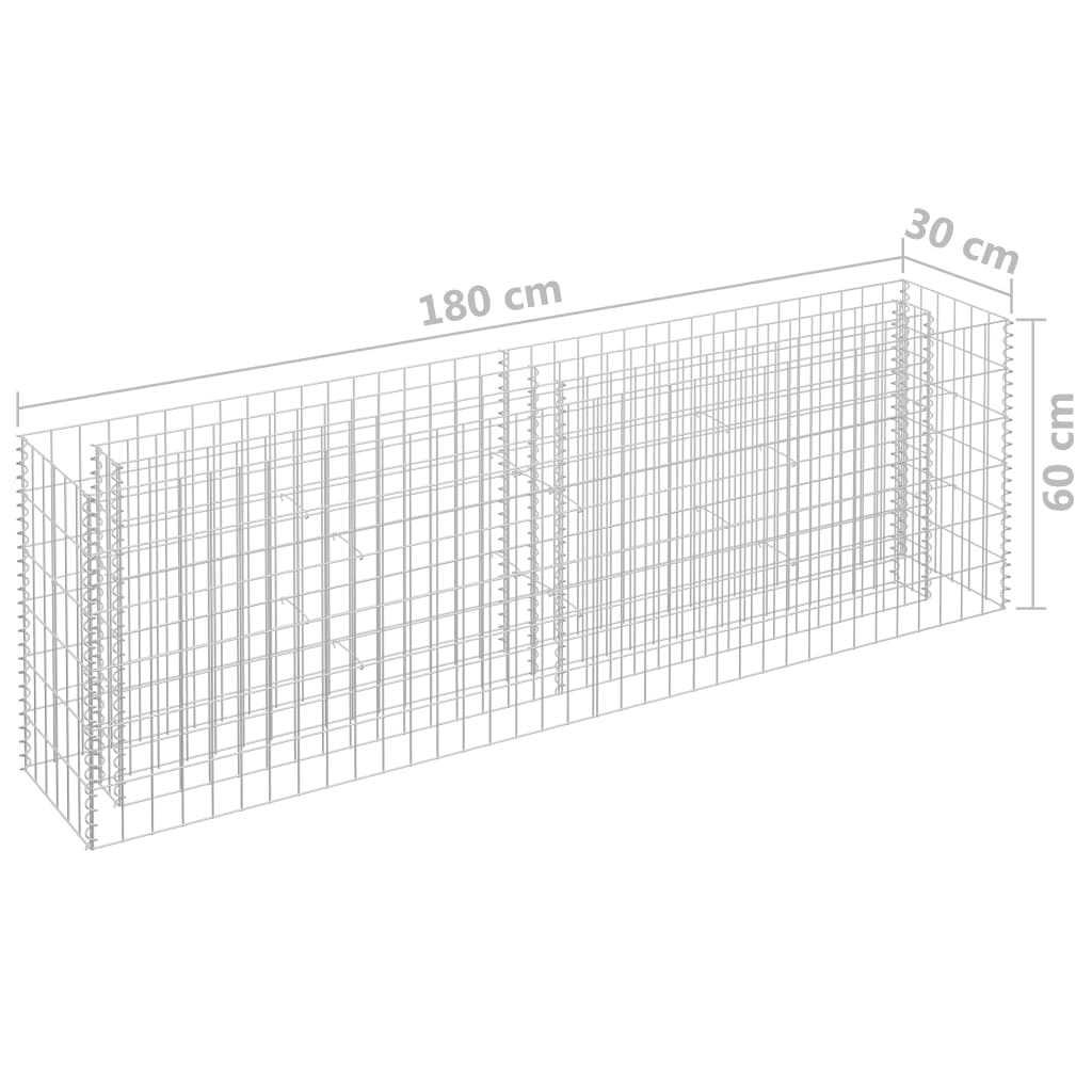 Gabion plantenbak verhoogd 180x30x60 cm gegalvaniseerd staal - Griffin Retail