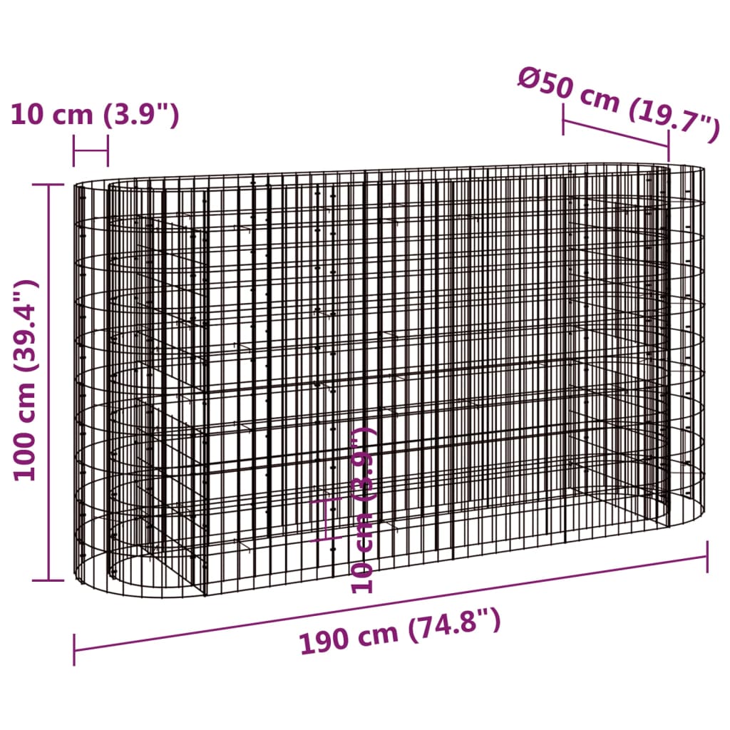 Gabion plantenbak verhoogd 190x50x100 cm gegalvaniseerd ijzer - Griffin Retail