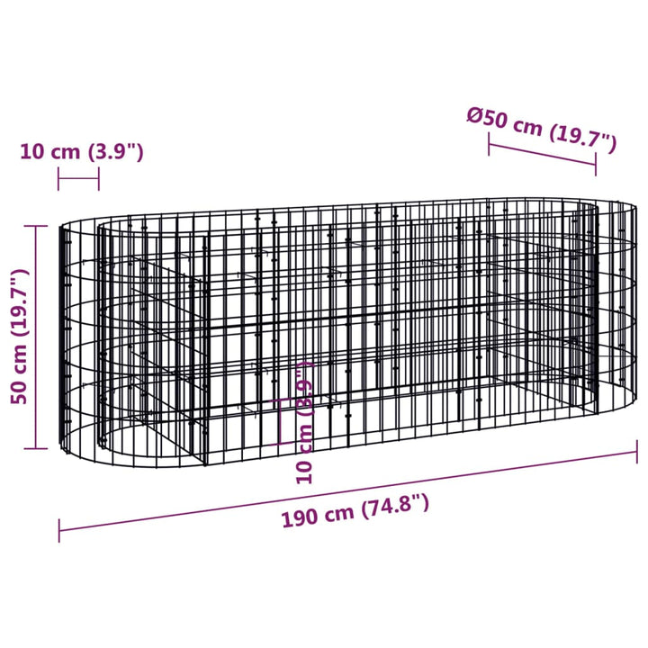 Gabion plantenbak verhoogd 190x50x50 cm gegalvaniseerd ijzer - Griffin Retail