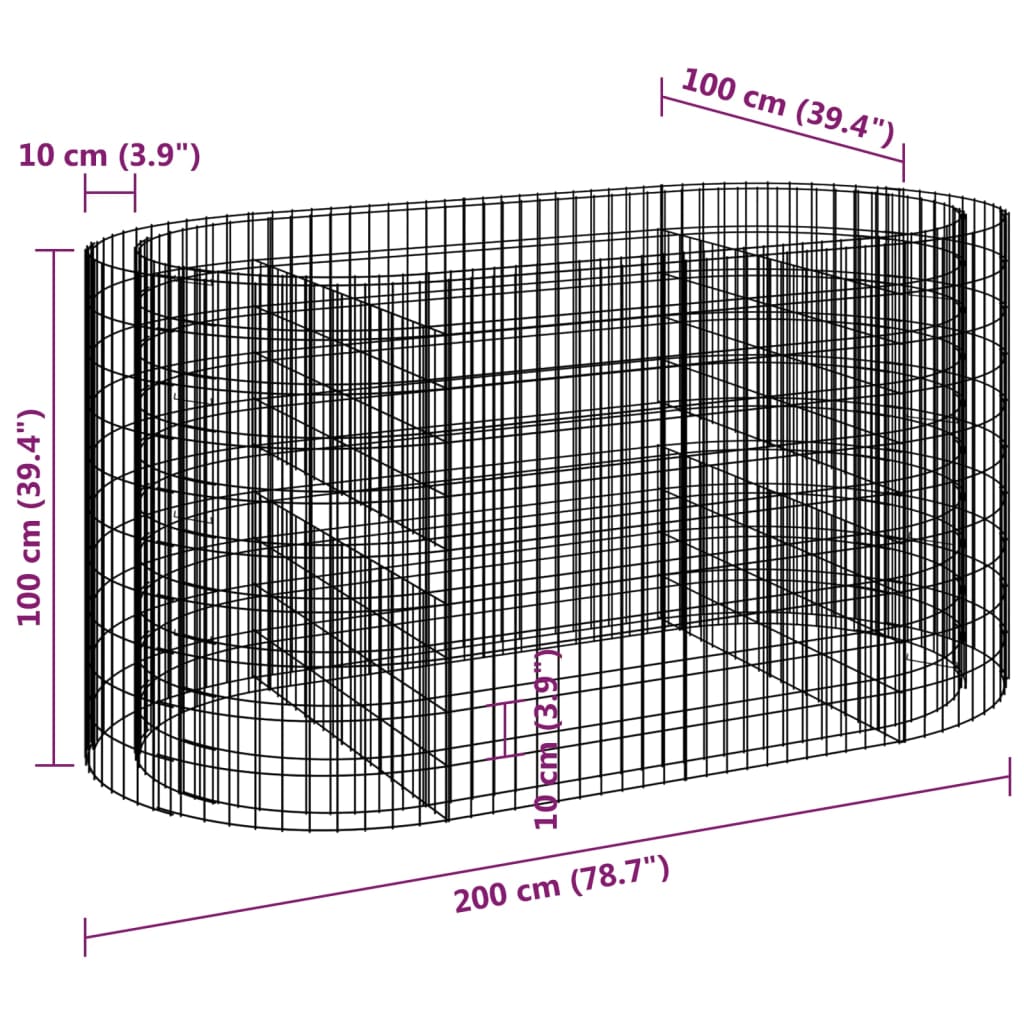 Gabion plantenbak verhoogd 200x100x100 cm gegalvaniseerd ijzer - Griffin Retail