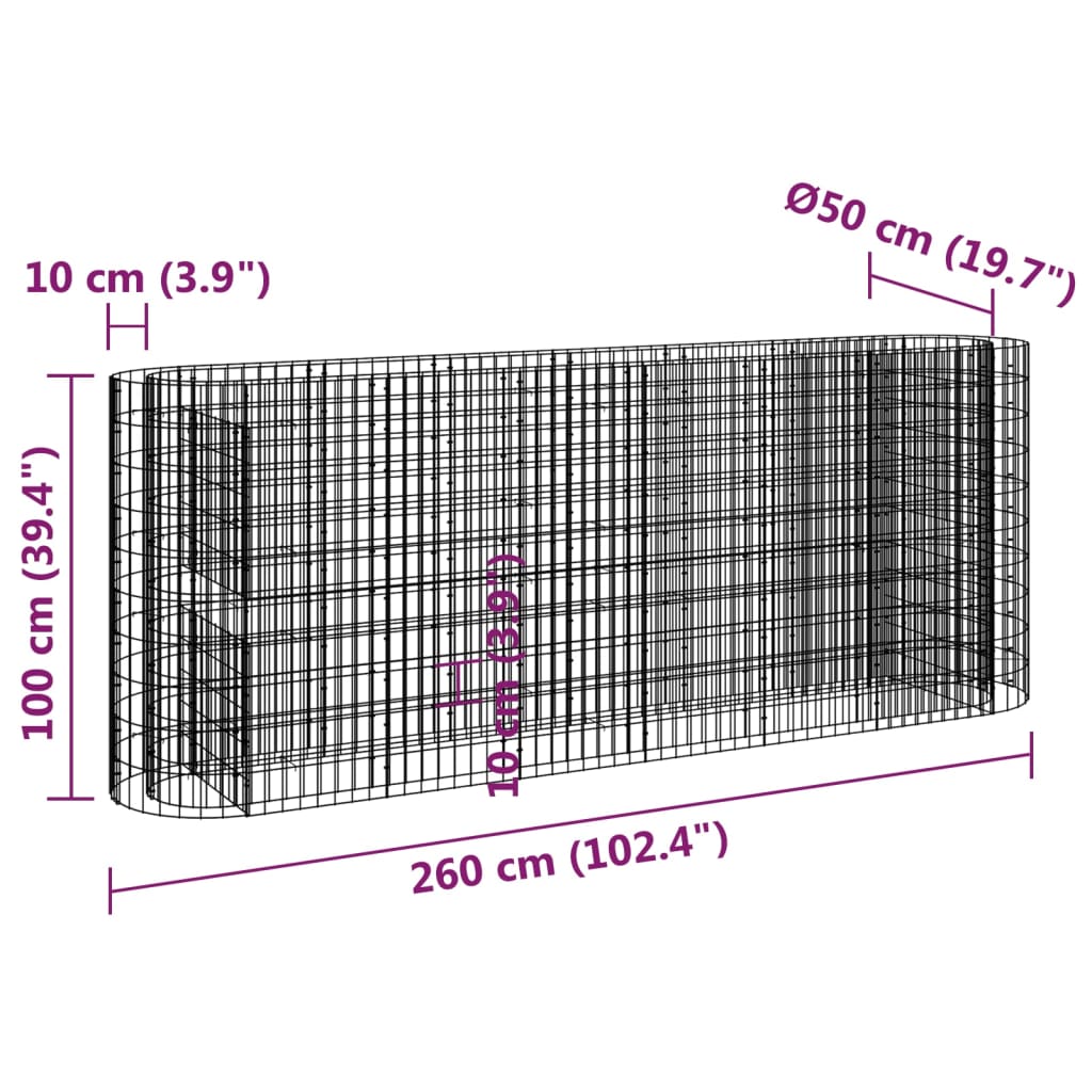 Gabion plantenbak verhoogd 260x50x100 cm gegalvaniseerd ijzer - Griffin Retail