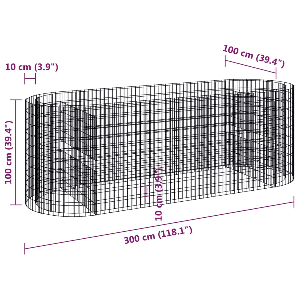 Gabion plantenbak verhoogd 300x100x100 cm gegalvaniseerd ijzer - Griffin Retail