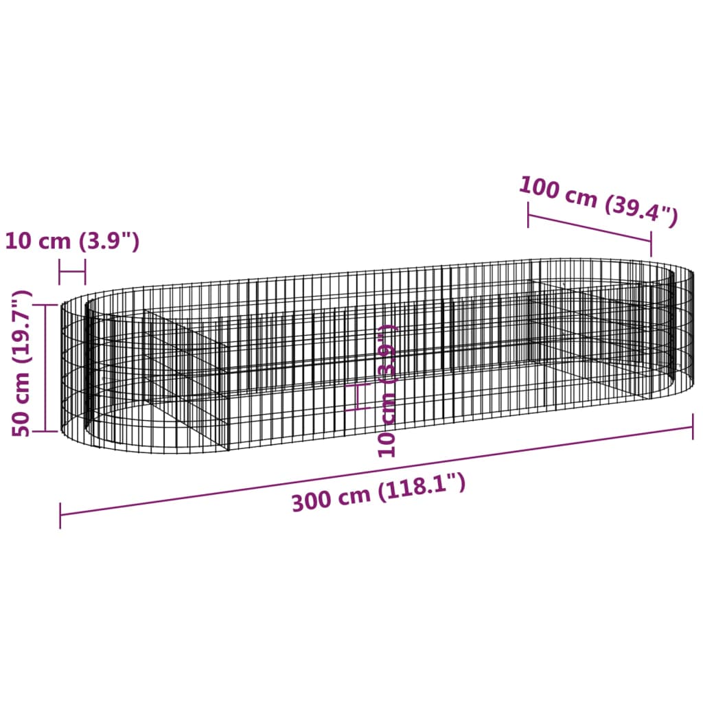 Gabion plantenbak verhoogd 300x100x50 cm gegalvaniseerd ijzer - Griffin Retail