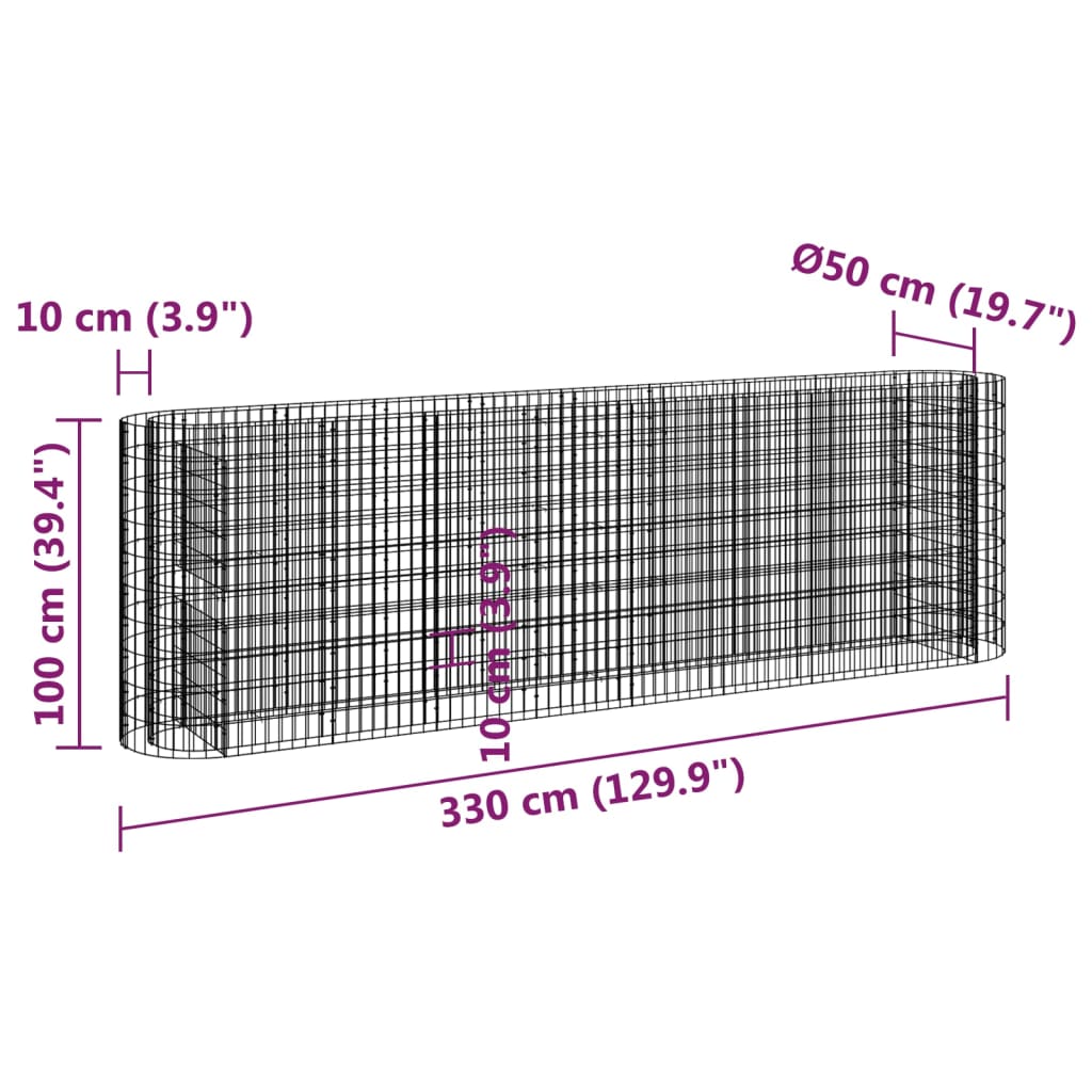 Gabion plantenbak verhoogd 330x50x100 cm gegalvaniseerd ijzer - Griffin Retail