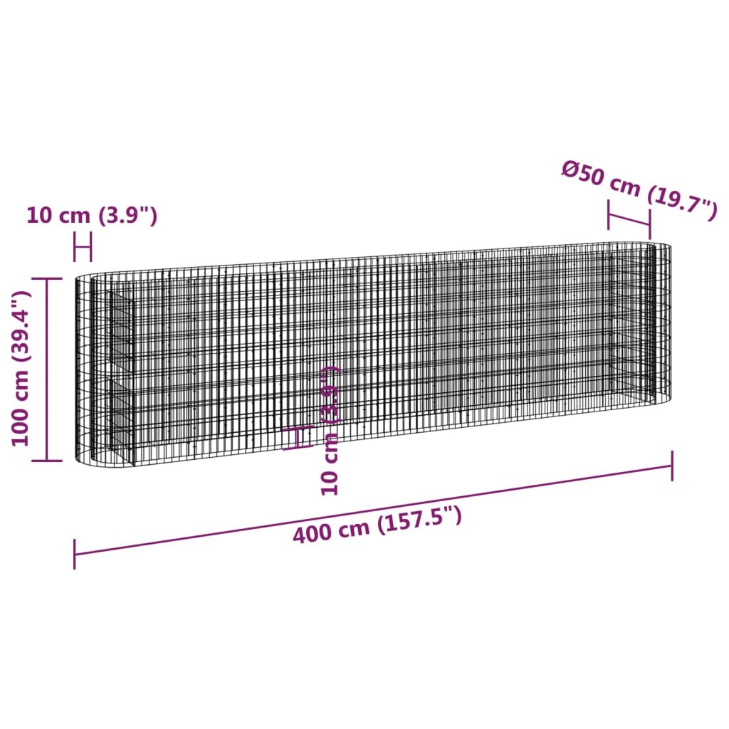 Gabion plantenbak verhoogd 400x50x100 cm gegalvaniseerd ijzer - Griffin Retail