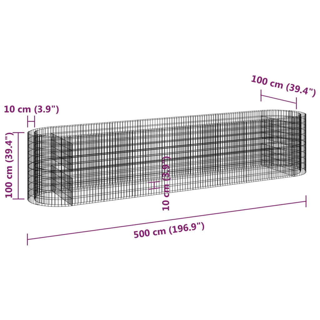 Gabion plantenbak verhoogd 500x100x100 cm gegalvaniseerd ijzer - Griffin Retail