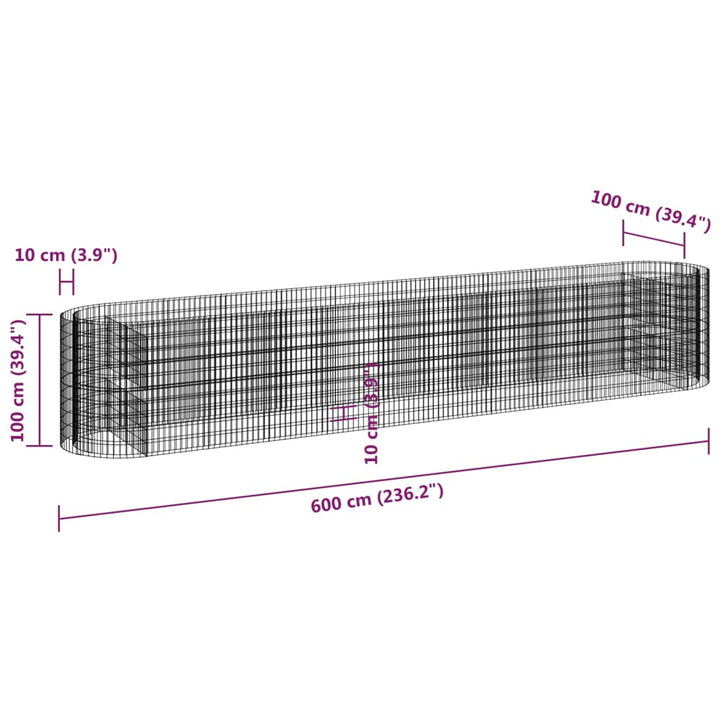 Gabion plantenbak verhoogd 600x100x100 cm gegalvaniseerd ijzer - Griffin Retail