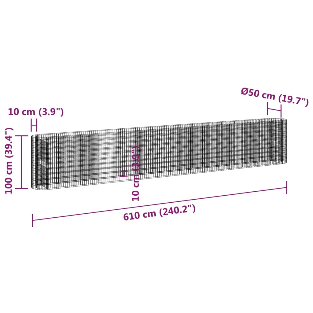 Gabion plantenbak verhoogd 610x50x100 cm gegalvaniseerd ijzer - Griffin Retail