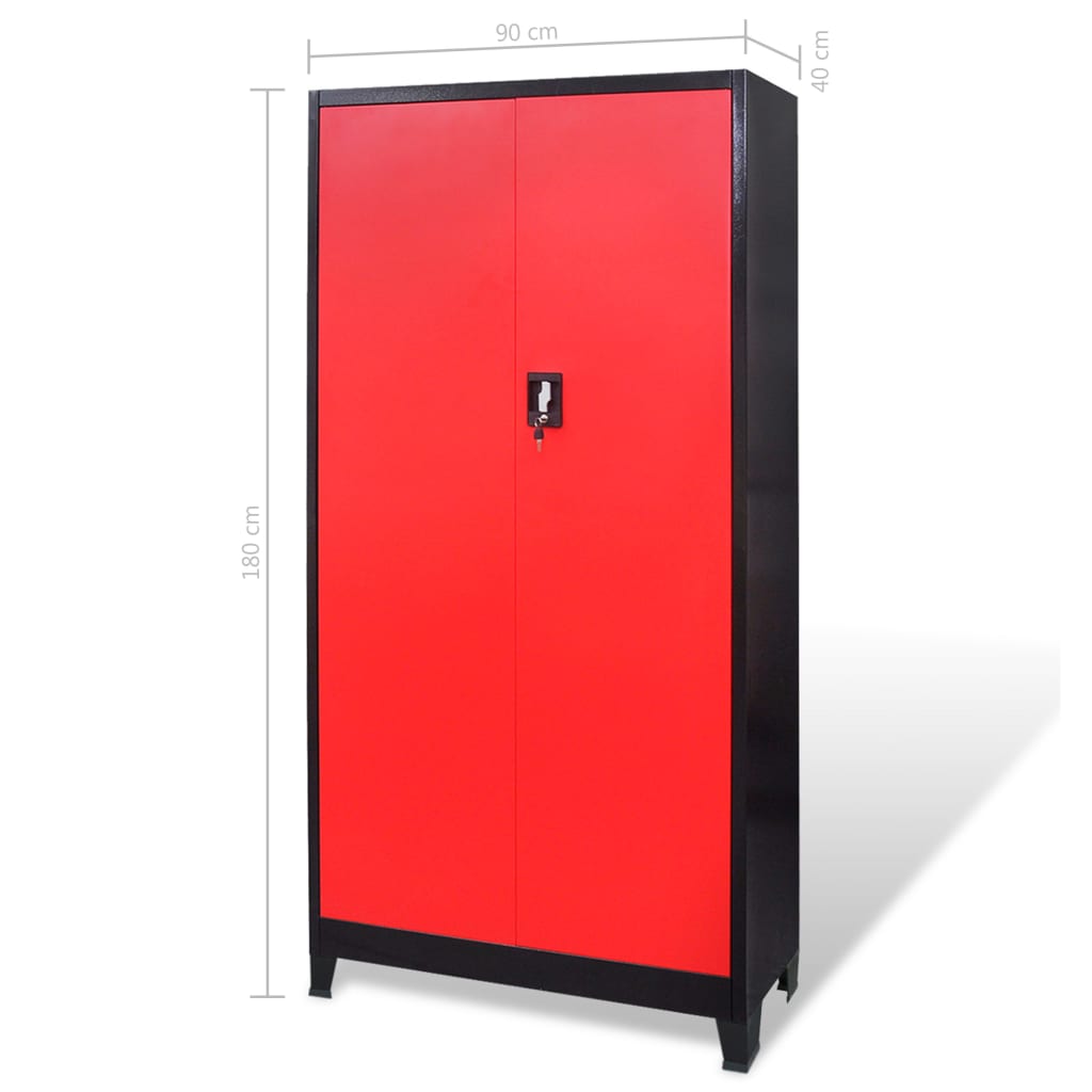 Gereedschapskast met kist 90x40x180 cm staal rood en zwart - Griffin Retail
