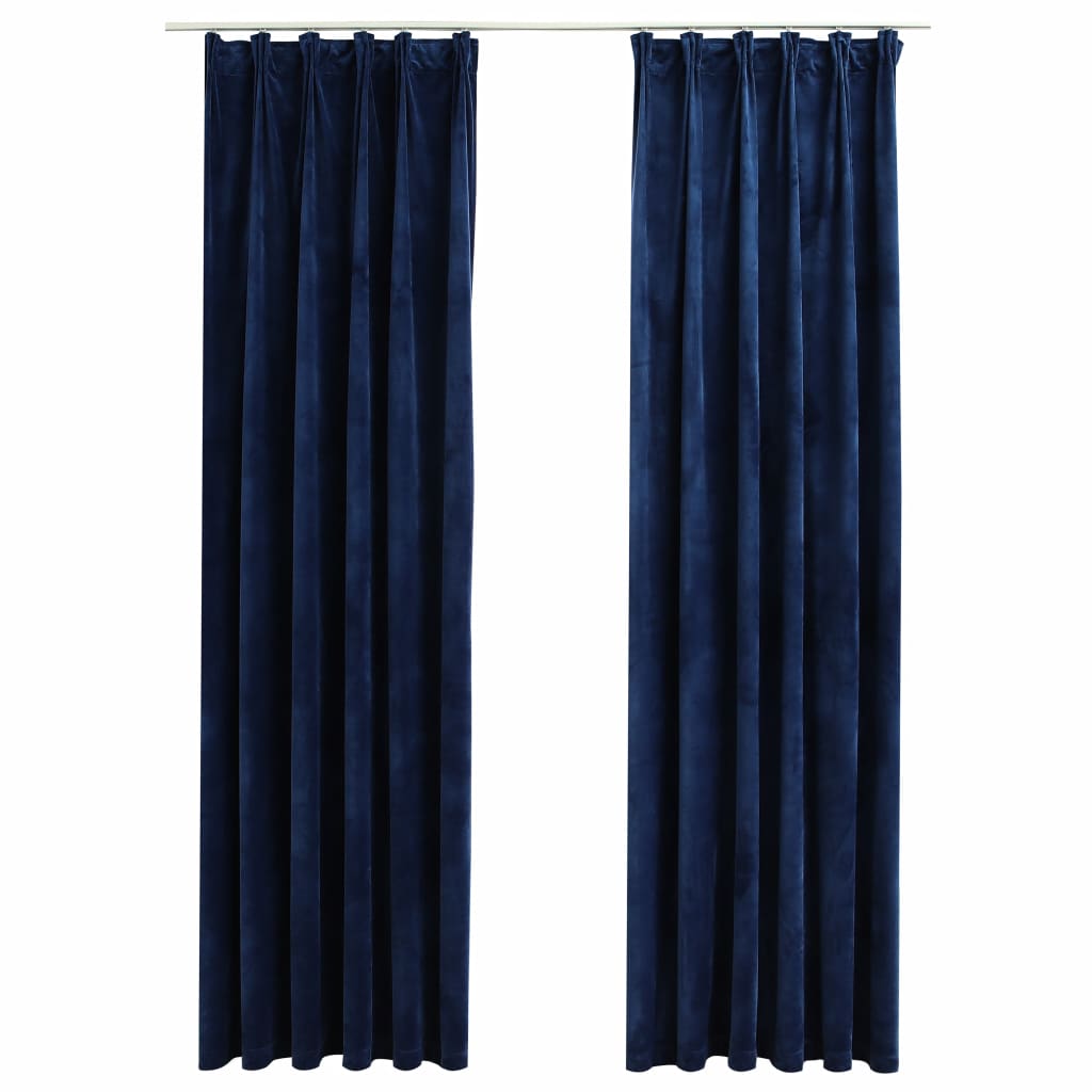 Gordijnen verduisterend 2 st met haken 140x175 cm fluweel blauw - Griffin Retail