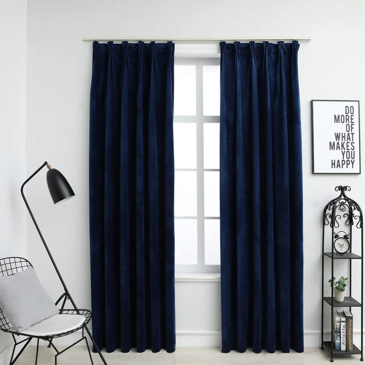 Gordijnen verduisterend 2 st met haken 140x175 cm fluweel blauw - Griffin Retail