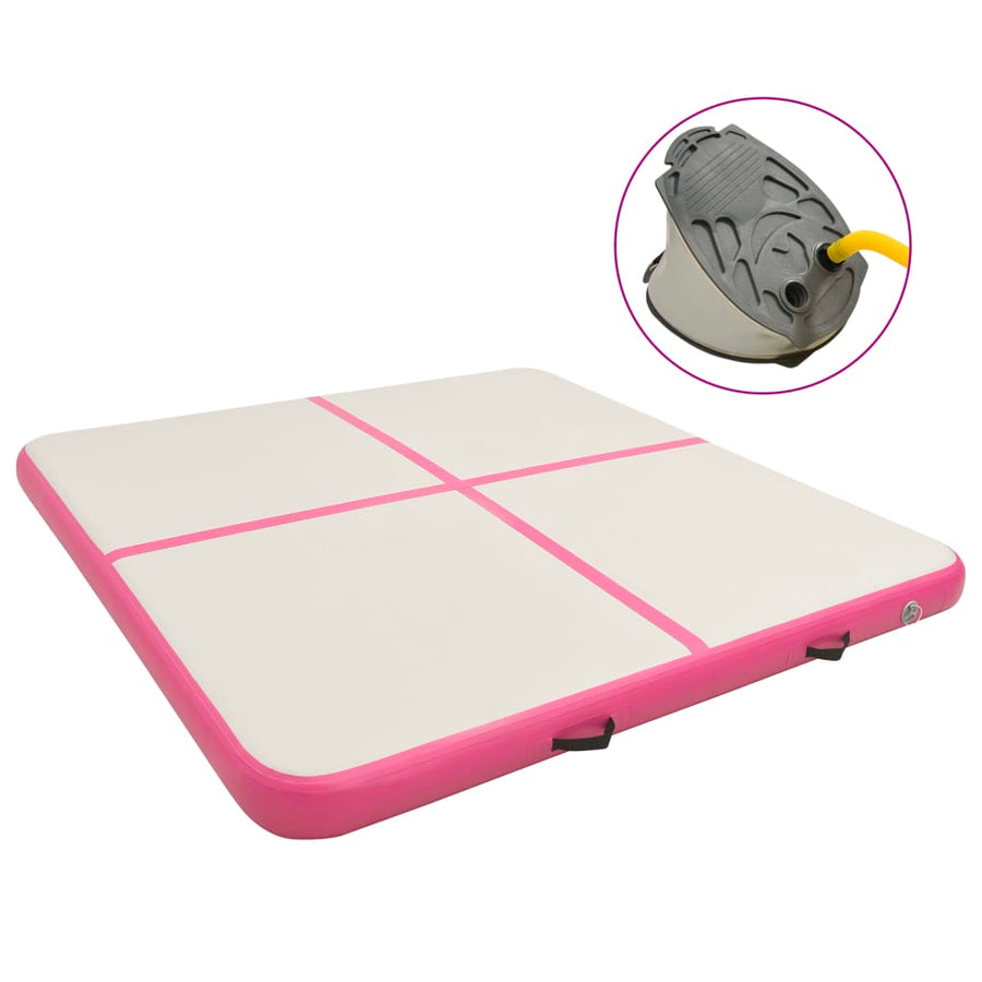 Gymnastiekmat met pomp opblaasbaar 200x200x10 cm PVC roze - Griffin Retail