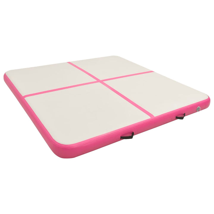Gymnastiekmat met pomp opblaasbaar 200x200x10 cm PVC roze - Griffin Retail