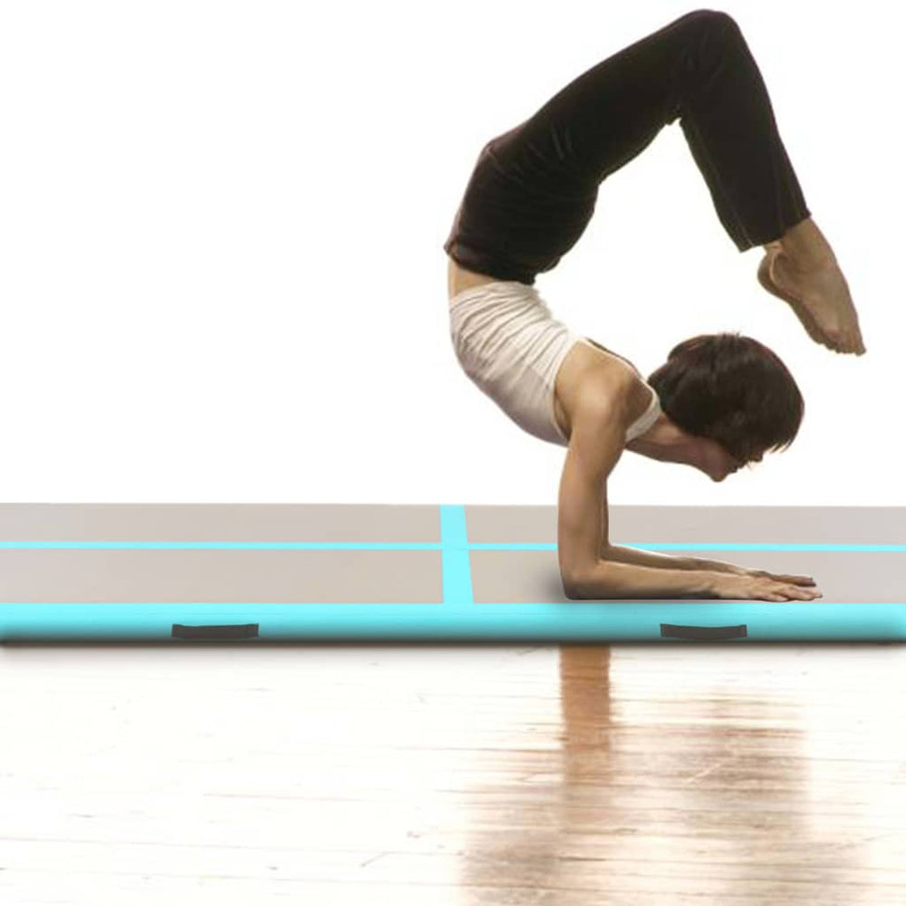 Gymnastiekmat met pomp opblaasbaar 300x100x10 cm PVC groen - Griffin Retail