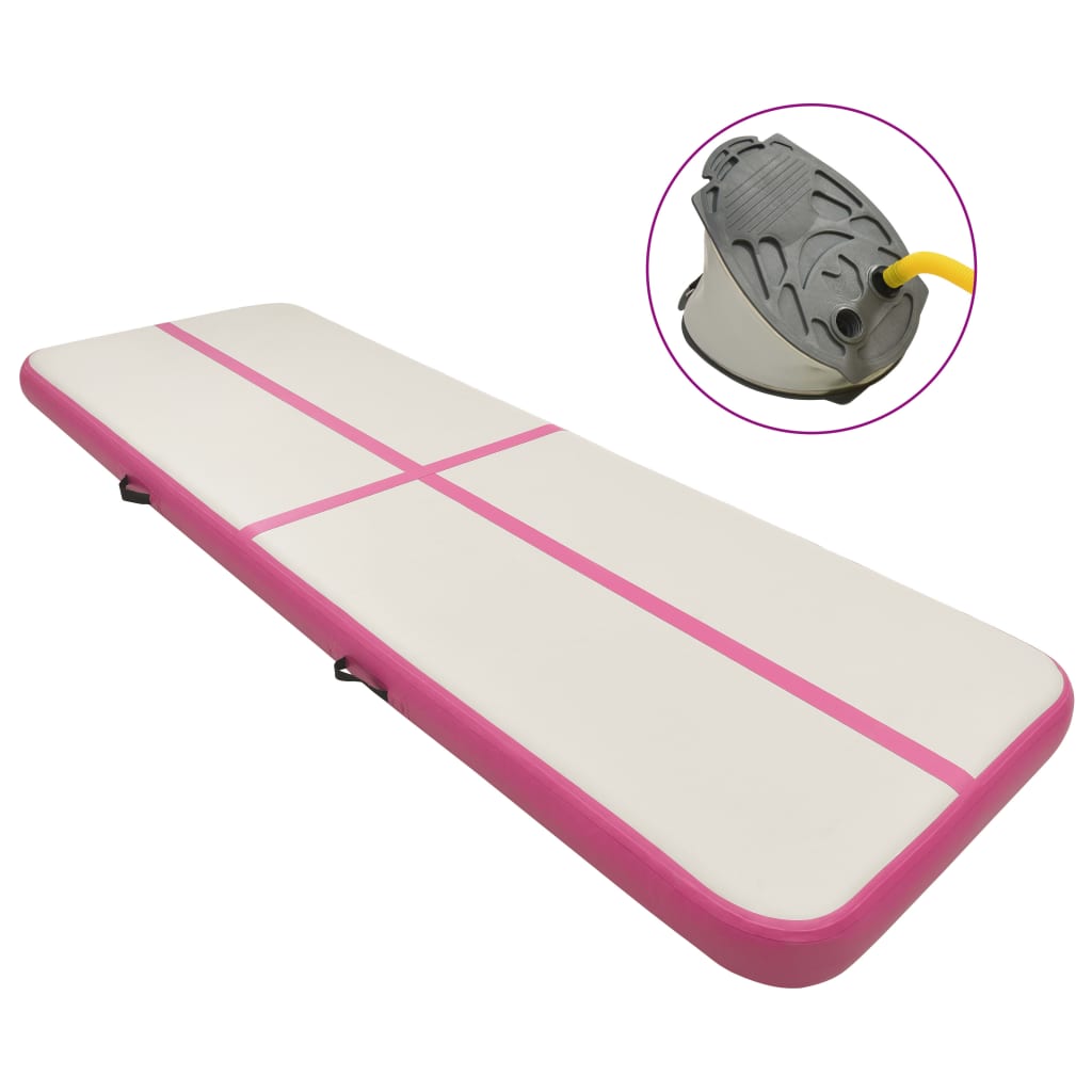 Gymnastiekmat met pomp opblaasbaar 400x100x20 cm PVC roze - Griffin Retail