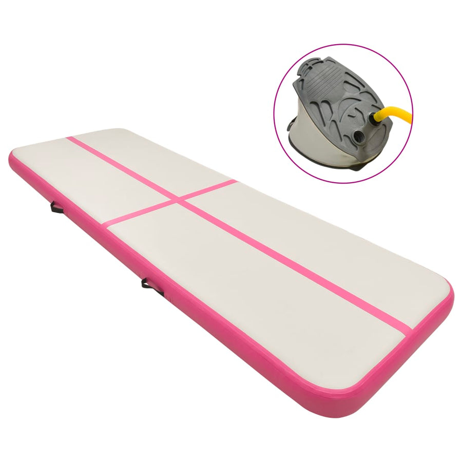 Gymnastiekmat met pomp opblaasbaar 400x100x20 cm PVC roze - Griffin Retail