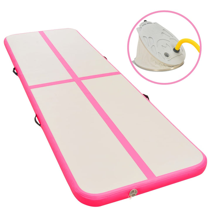 Gymnastiekmat met pomp opblaasbaar 500x100x10 cm PVC roze - Griffin Retail