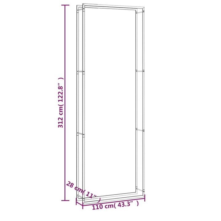 Haardhoutrek 110x28x312 cm staal matzwart - Griffin Retail