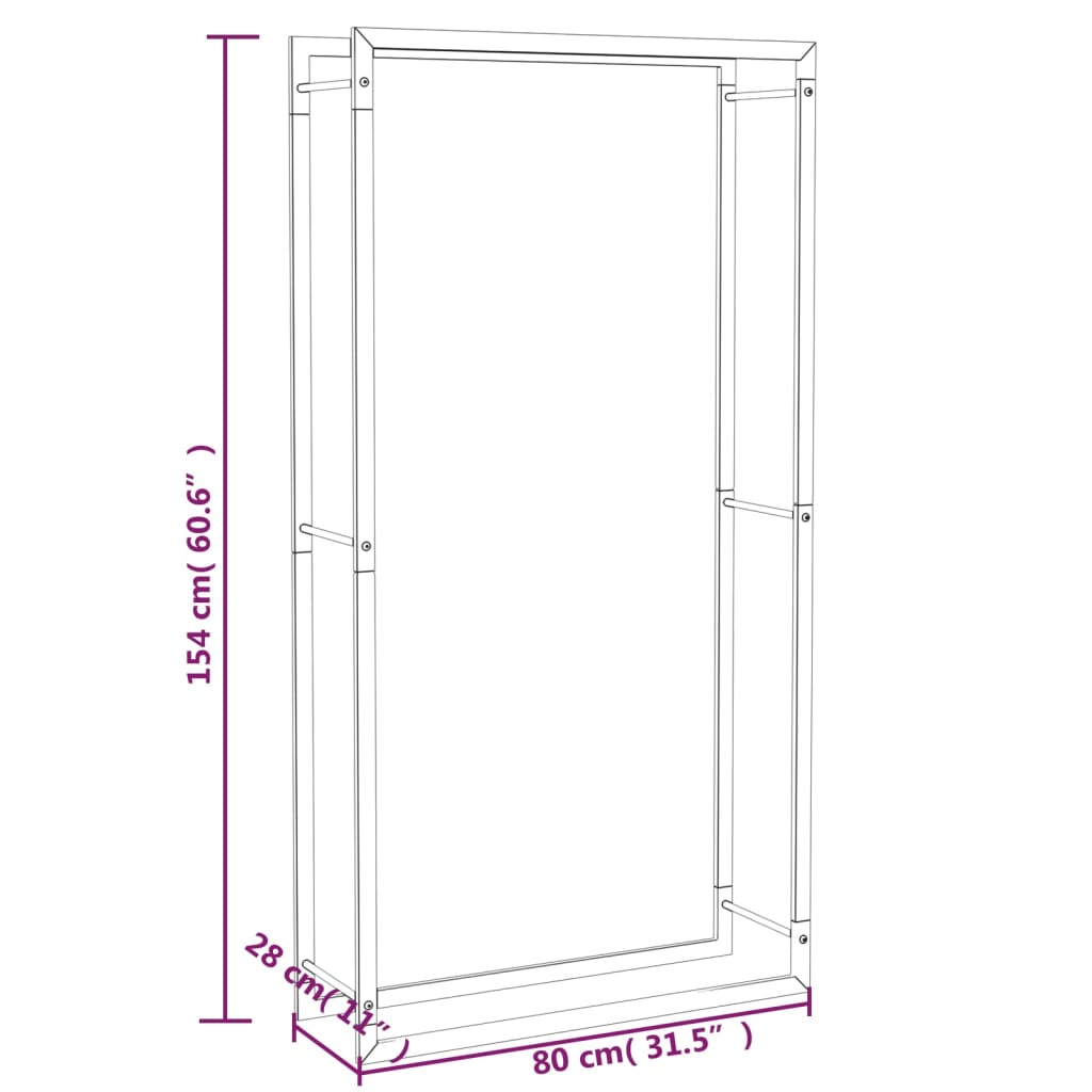 Haardhoutrek 80x28x154 cm staal matzwart - Griffin Retail