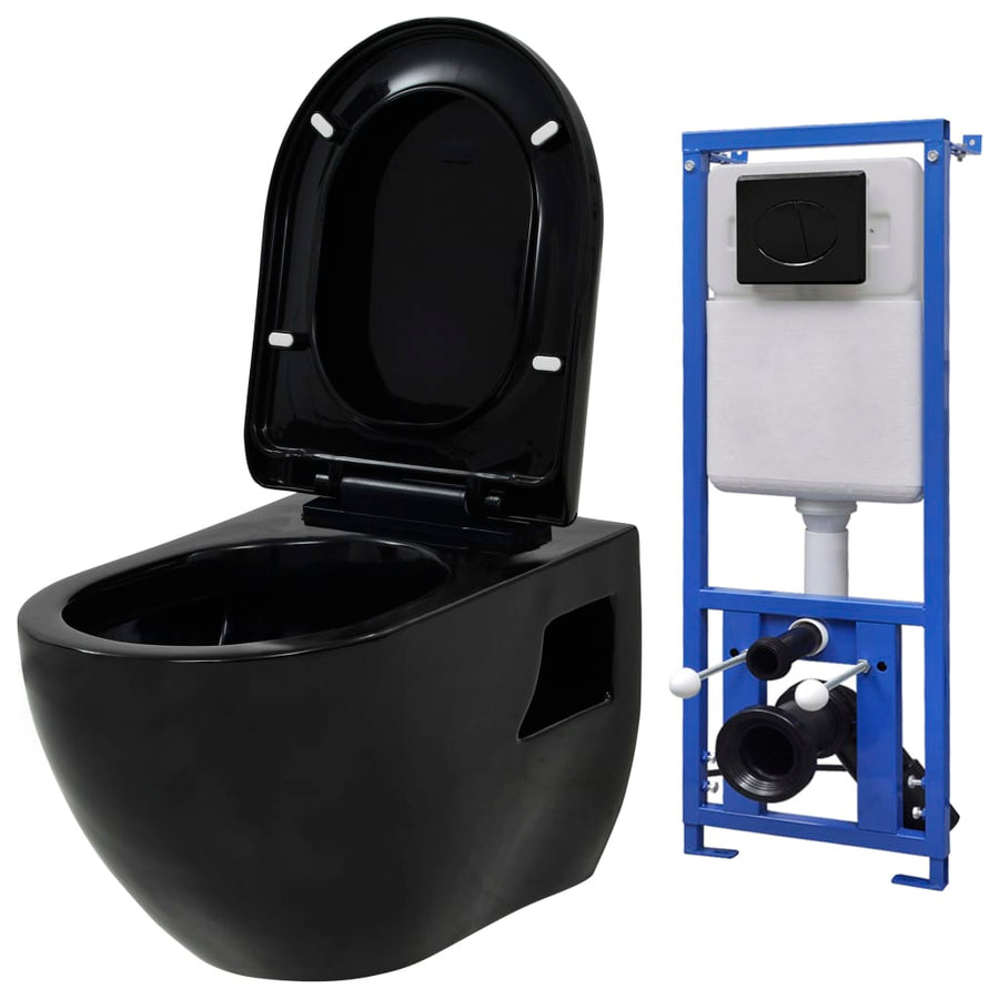Hangend toilet met verborgen stortbak keramiek zwart - Griffin Retail