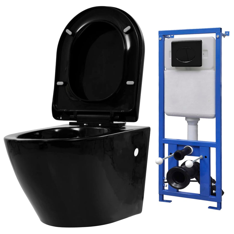 Hangend toilet met verborgen stortbak keramiek zwart - Griffin Retail