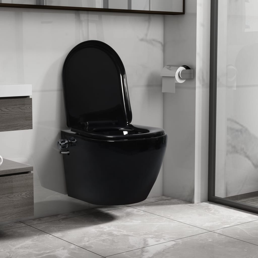 Hangend toilet randloos met bidetfunctie keramiek zwart - Griffin Retail