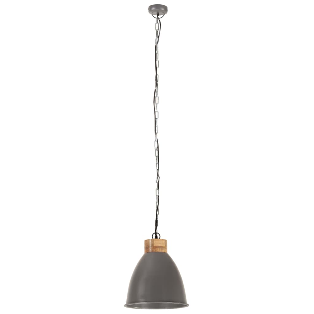 Hanglamp industrieel E27 35 cm ijzer en massief hout grijs - Griffin Retail