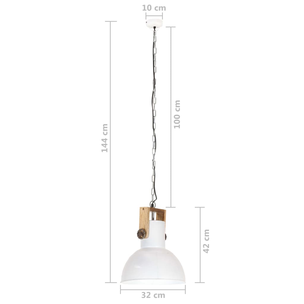 Hanglamp industrieel rond 25 W E27 32 cm mangohout wit - Griffin Retail