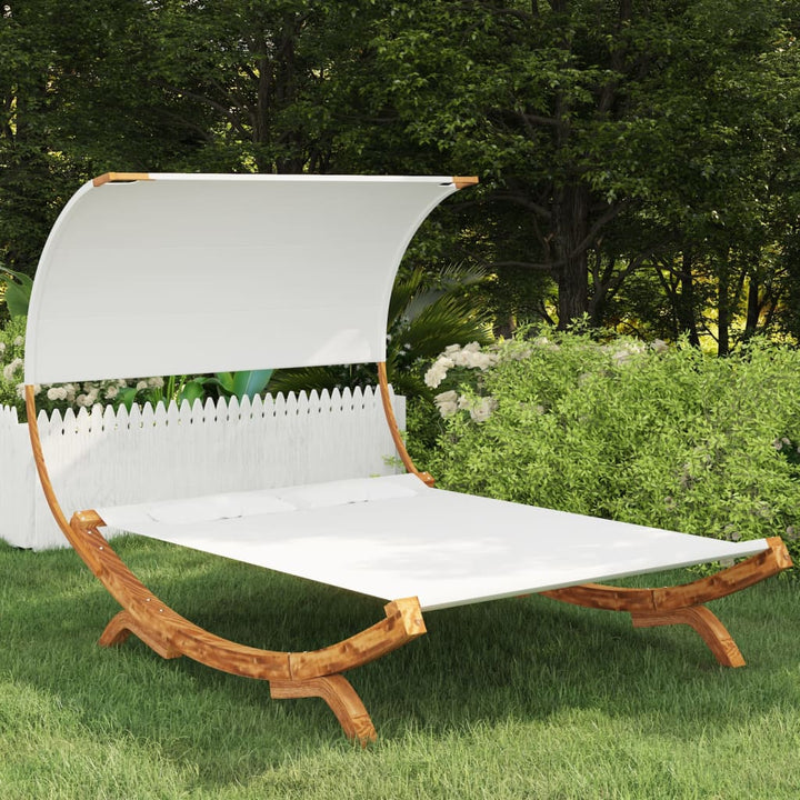 Hangmat met luifel 165x210x155 cm massief vurenhout crèmekleur - Griffin Retail