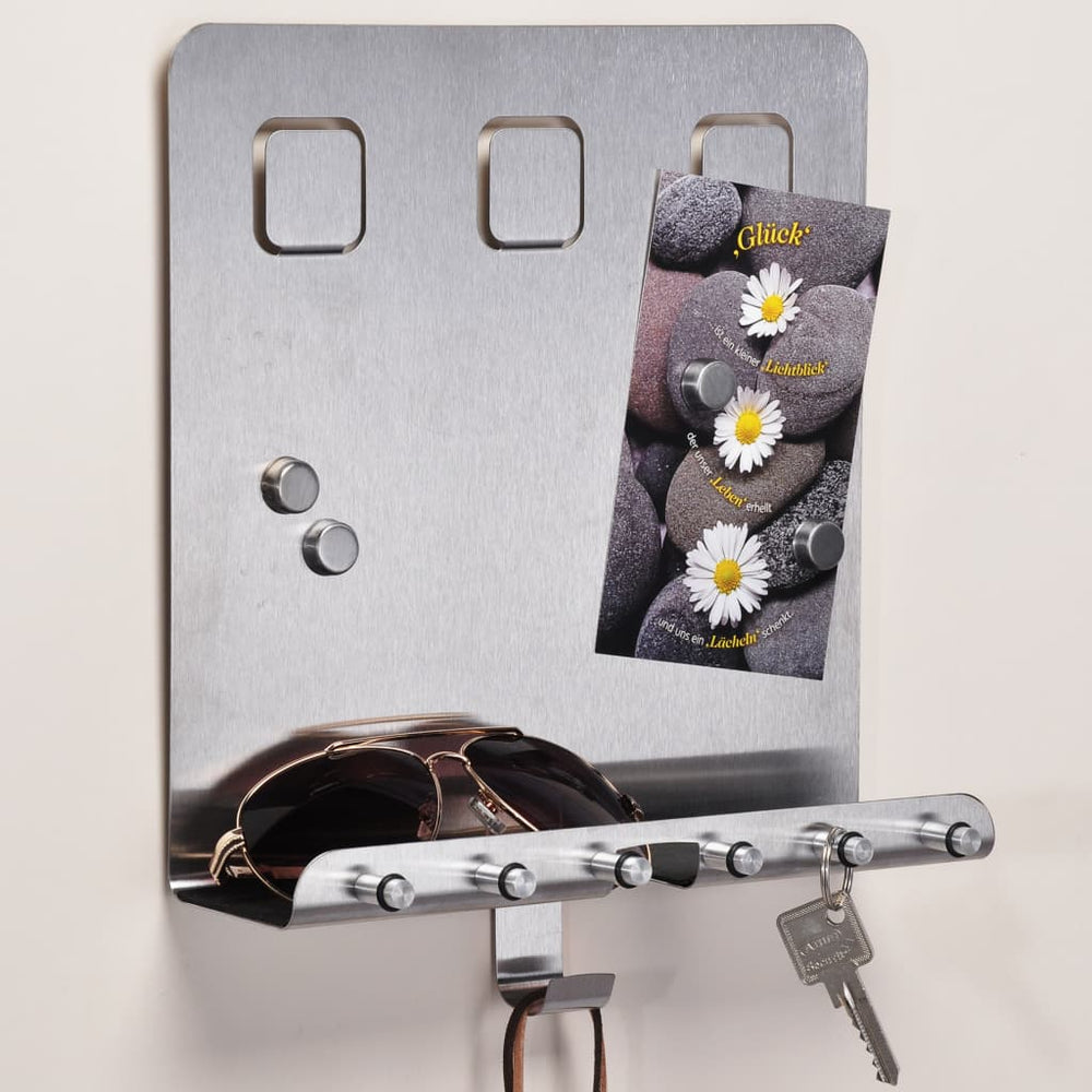 HI Memobord met sleutelhouders 28,5x25x8 cm zilverkleurig - Griffin Retail