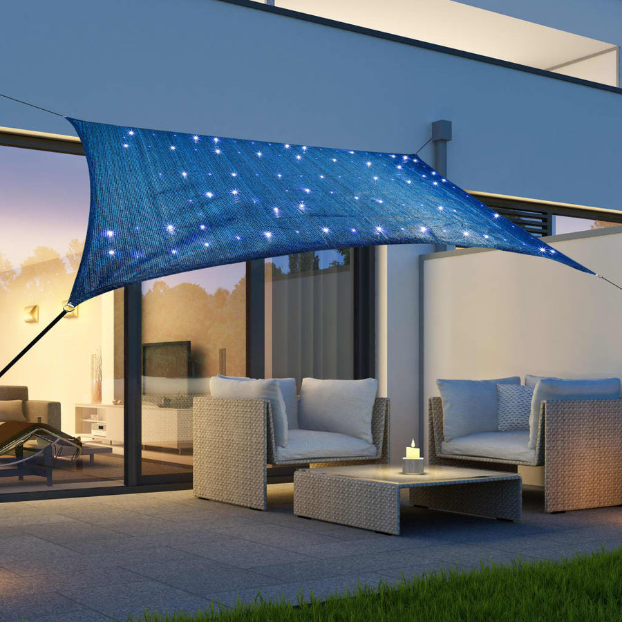 HI Zonnezeil met 100 LED's 2x3 m lichtblauw - Griffin Retail