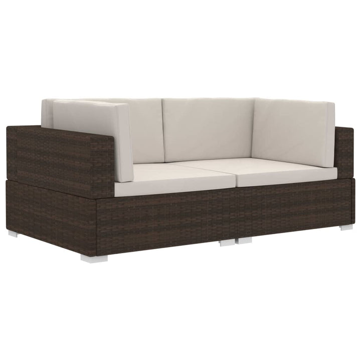 Hoekbanken 2 st met kussens poly rattan bruin - Griffin Retail