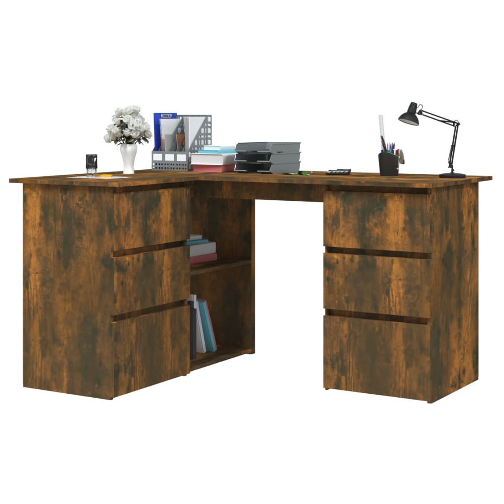 Hoekbureau 145x100x76 cm bewerkt hout gerookt eikenkleurig - Griffin Retail