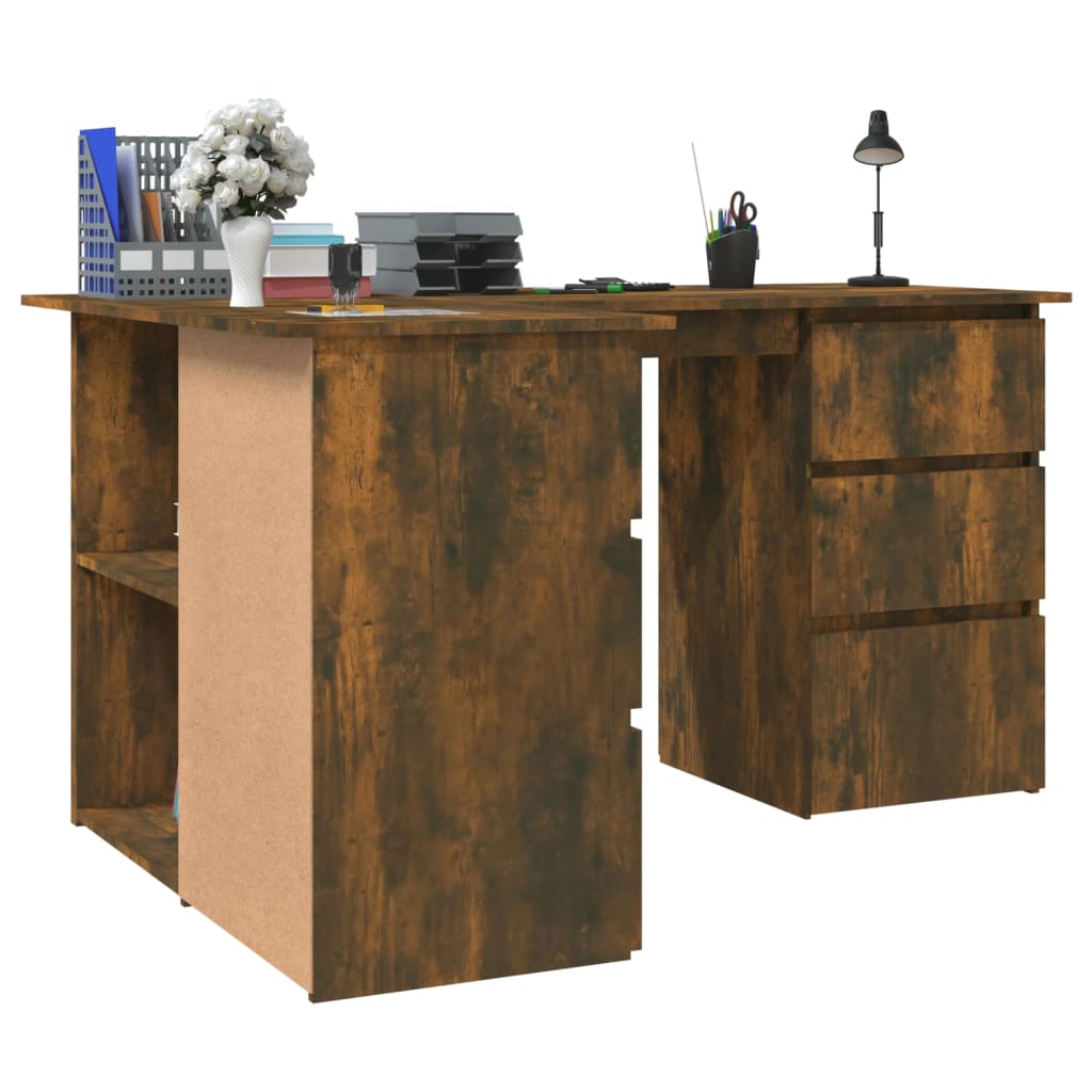 Hoekbureau 145x100x76 cm bewerkt hout gerookt eikenkleurig - Griffin Retail