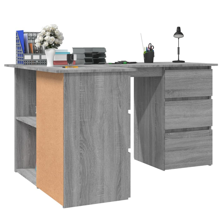 Hoekbureau 145x100x76 cm bewerkt hout grijs sonoma eikenkleurig - Griffin Retail