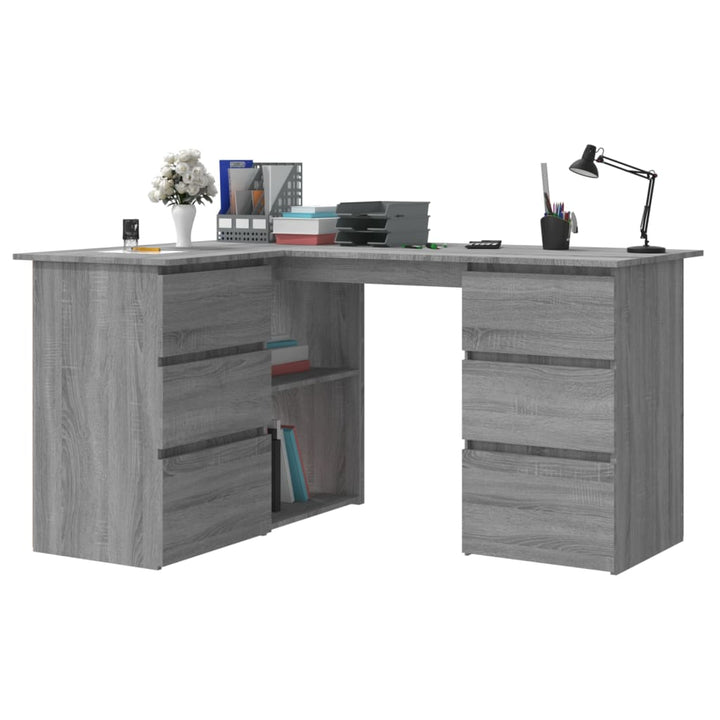 Hoekbureau 145x100x76 cm bewerkt hout grijs sonoma eikenkleurig - Griffin Retail