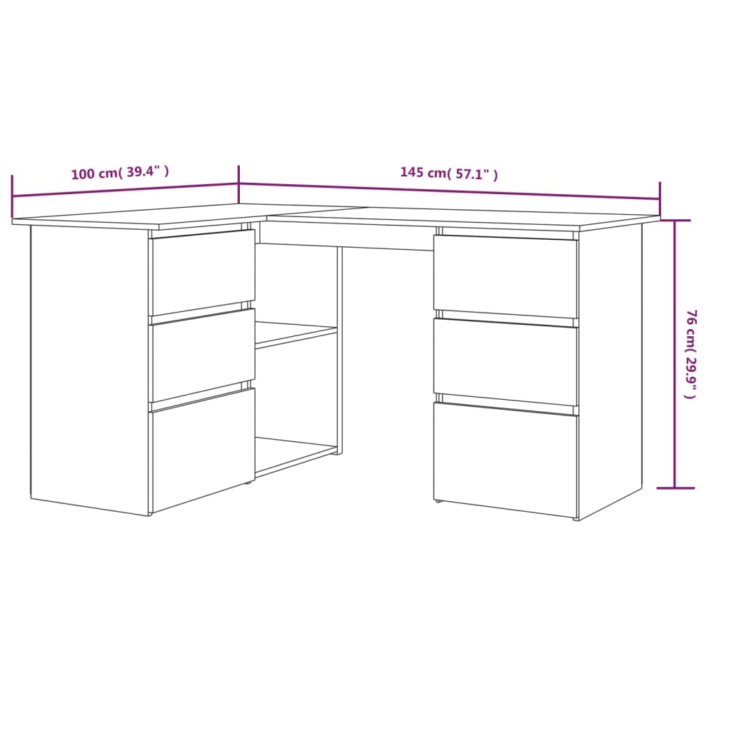 Hoekbureau 145x100x76 cm bewerkt hout grijs sonoma eikenkleurig - Griffin Retail