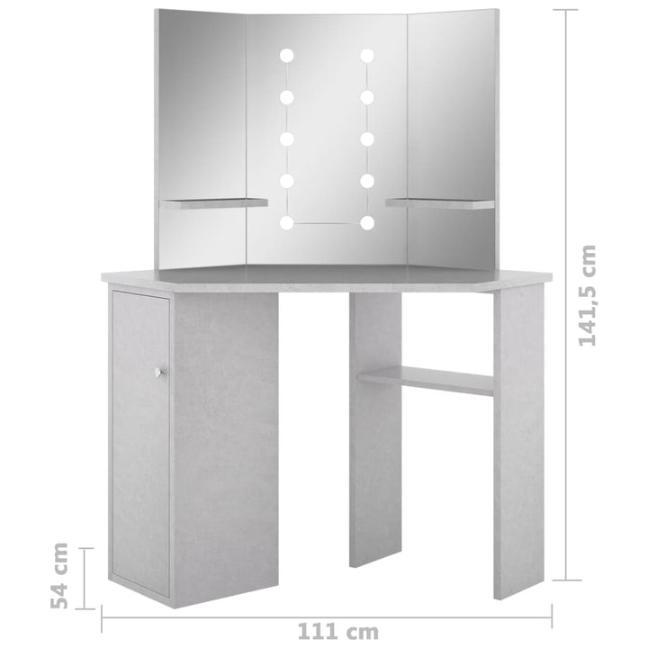 Hoekkaptafel met LED 111x54x141,5 cm betongrijs - Griffin Retail