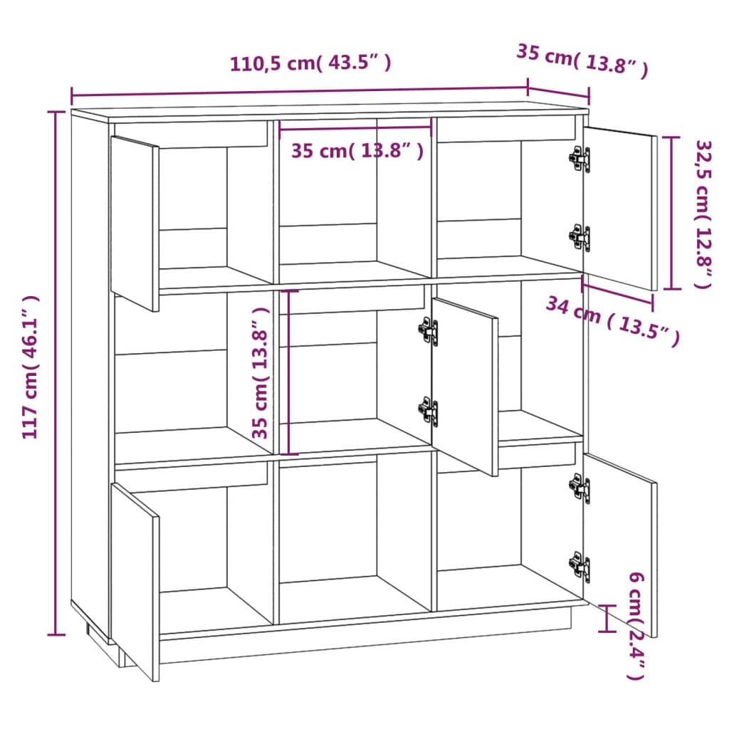 Hoge kast 110,5x35x117 cm massief grenenhout honingbruin - Griffin Retail