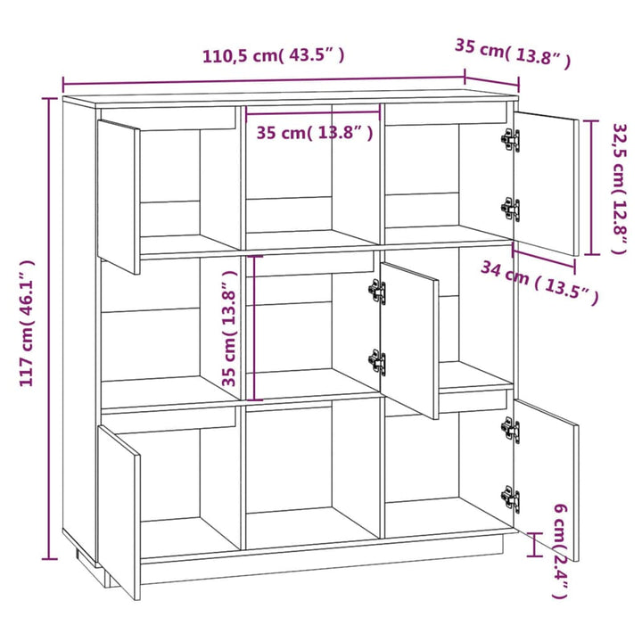 Hoge kast 110,5x35x117 cm massief grenenhout honingbruin - Griffin Retail