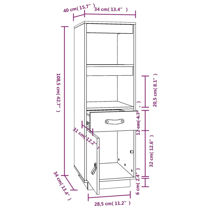 Hoge kast 34x40x108,5 cm massief grenenhout honingbruin - Griffin Retail