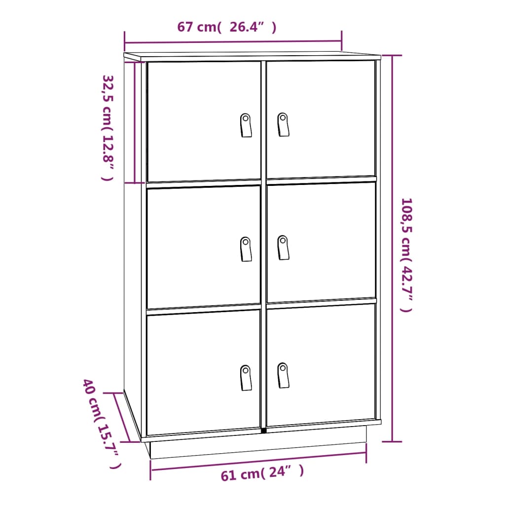 Hoge kast 67x40x108,5 cm massief grenenhout honingbruin - Griffin Retail