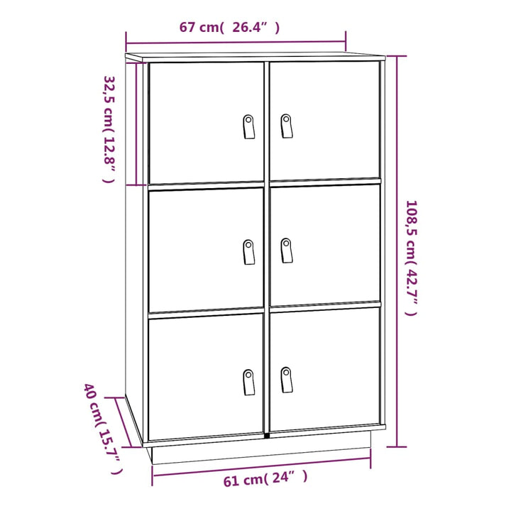 Hoge kast 67x40x108,5 cm massief grenenhout wit - Griffin Retail