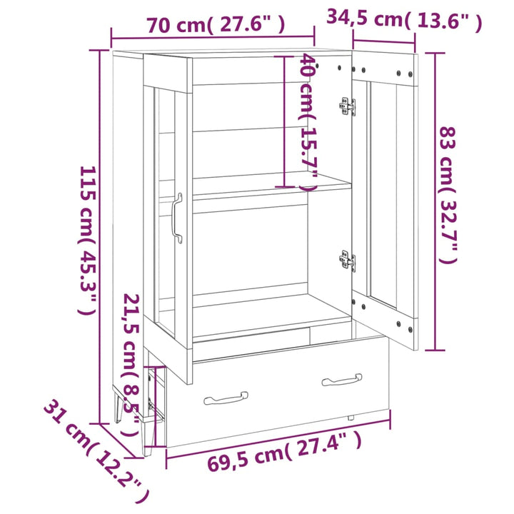 Hoge kast 70x31x115 cm bewerkt hout bruineikenkleurig - Griffin Retail