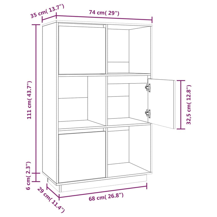 Hoge kast 74x35x117 cm massief grenenhout zwart - Griffin Retail