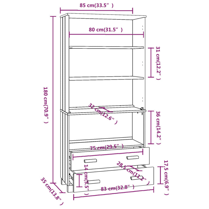 Hoge kast massief grenenhout donkergrijs - Griffin Retail