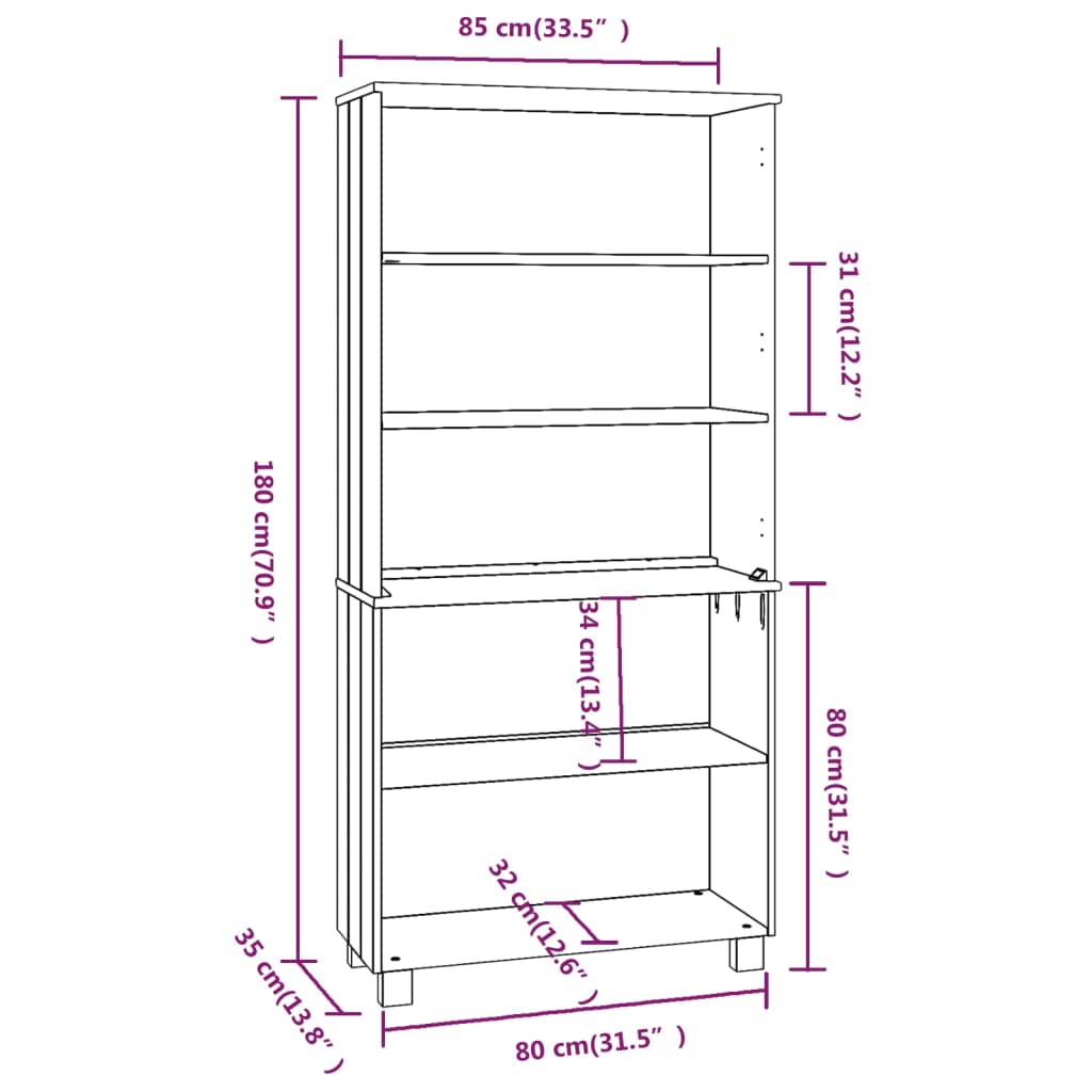 Hoge kast massief grenenhout honingbruin - Griffin Retail