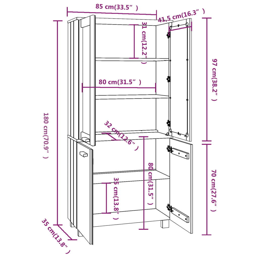 Hoge kast massief grenenhout honingbruin - Griffin Retail